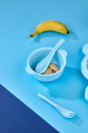 MorBebe 4 Piece Food Plate Set 3 Compartments Teddy Bear Shaped Fun Food Plate and Fork Spoon Bowl Set