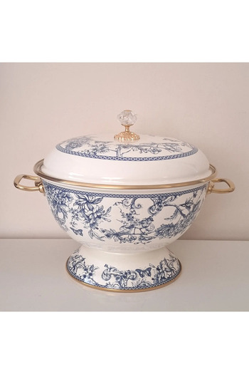 Avşar Enameled Evim 26 cm Blue Vintage Enameled Presentation Pot, Fruit Pot