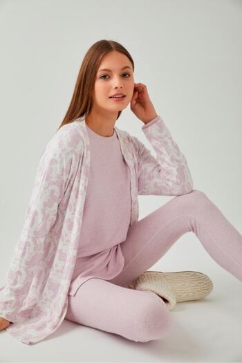 Pamuk & Pamuk Pink Color Patterned Soft Dressing Gown