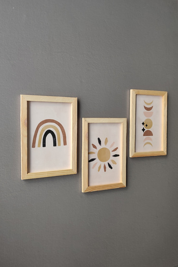 Wooden Factory Kids Room Wooden Framed Painting Set, 3 Piece Minimalist Decor Set
