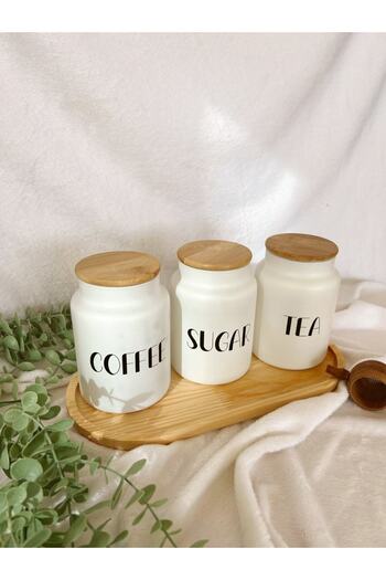 KaiHome 3-Piece Bamboo Base Tea/Coffee/Candy Jar+3 Wooden Spoons