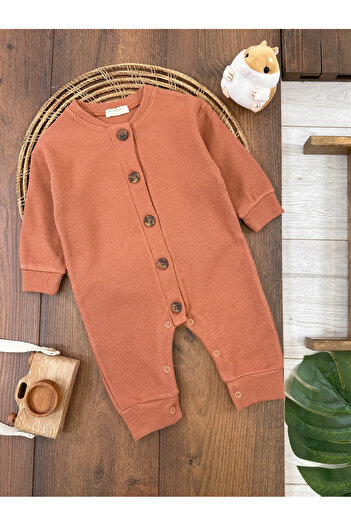 Babexi Baby Boy Jumpsuit Waffle Fabric Buttoned Front and Bottom Jumpsuit with Snap Fasteners
