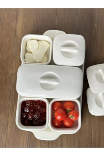 Kitchen Pembelia 5-Piece Luxury Porcelain Breakfast Set with Tray and Lid