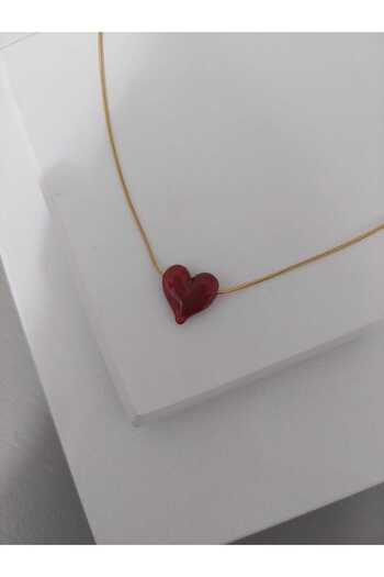 LUCKY ACCESSORIES STEEL CHAIN MURANO GLASS HEART LOVER NECKLACE