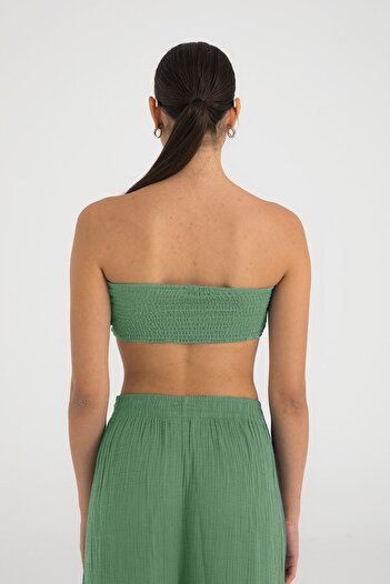SHEISMONO Muslin Knot Crop Top Green