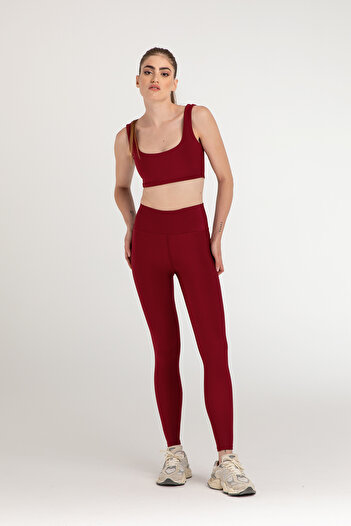 SHEISMONO High Waist Sports Leggings Claret Red