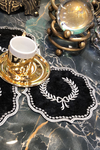 Bonny Home Arma Black Gray 6-Piece Cocktail Coffee Presentation Napkin Maras Work Glaze Embroidery Embroidered Gardenia Presentation Bowl