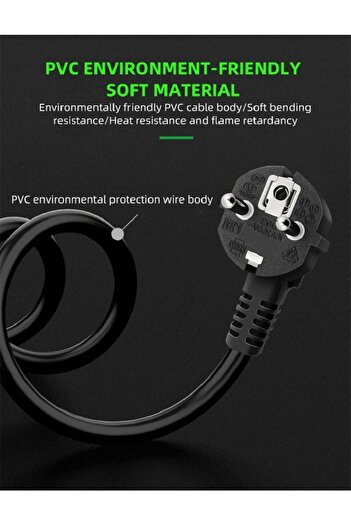 Derwell 1.8 Metre Power Güç Kablosu Kasa PC Monitör Arası Baskül Şarj Fişi 3pinli Güç Adaptörü Kablosu
