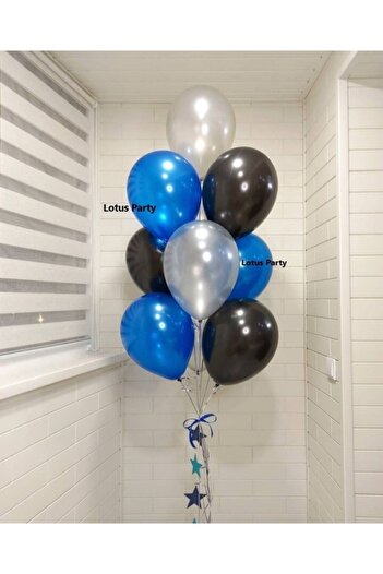 LOTUS PARTY 10 Pieces - Pastel Black - Metallic Navy Blue and White Balloon Set