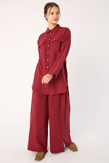 ALLDAY Cherry Linen Shirt Trousers Set