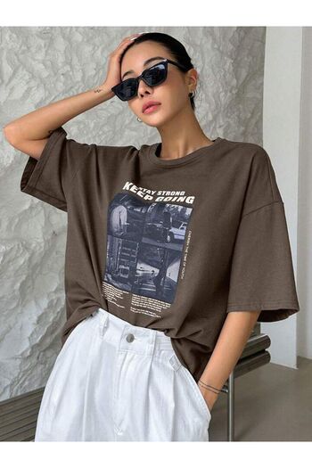 AFROGİYİM Unisex Stay Strong Keep Going Printed Oversize T-shirt