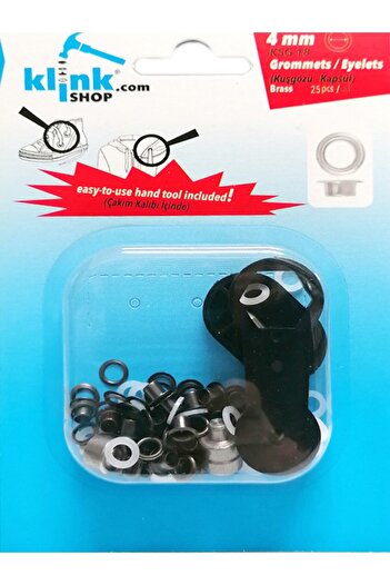 Klinkshop Size 18 Eyelet Hammer Application Apparatus and 25 Pieces 4mm Black Eyelet Kit - Stainless Brass