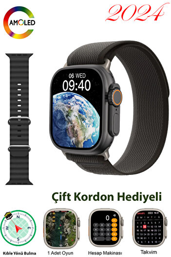 TECHNOMEN V9 Ultra 2 Amoled Ekran Akıllı Saat Smart Watch 2024 Son Sürüm Kordon Kilit Çift Kordonlu Takipli