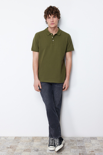 Trendyol Collection Khaki Slim/Fit Polo límec s krátkým rukávem 100% bavlna Polo límec Tričko TMNSS20PO0009