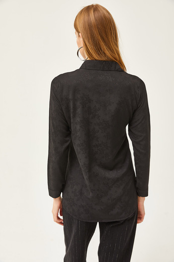 Olalook Virágos fekete jacquard szatén női szőtt ing GML-19001173