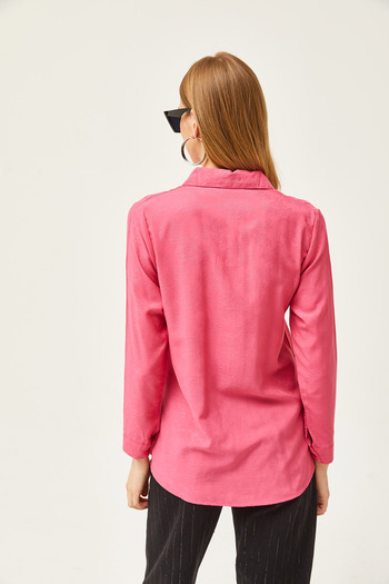 Olalook Női virágos fukszia jacquard szatén részletes szövésű ing GML-19001173
