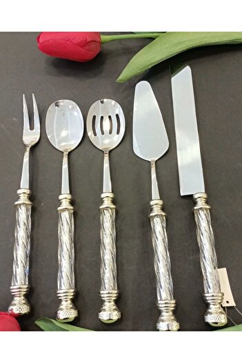 Santara AVANGARDE SPECIAL DESIGN STAINLESS STEEL GORGEOUS SERVICE SET CONSIST OF 5 PIECES WITH SILVER CRYSTAL HANDLE