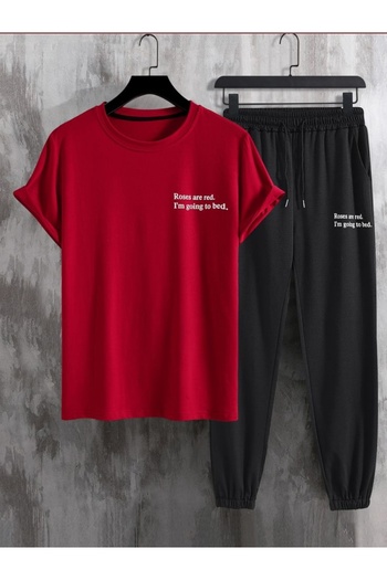 Sky Light Unisex Printed Red T-Shirt - Black Tracksuit Set