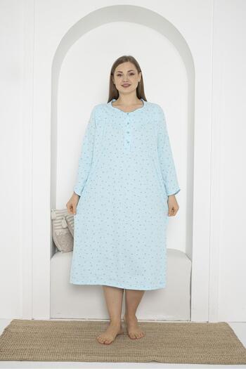 SEBOTEKS Long Sleeve Button Collar 100% Cotton Combed Plus Size Mother's Nightgown 933