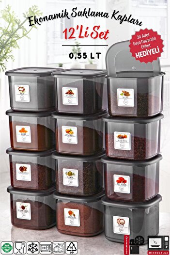 Nandy Home Etiketli 12 Adet 500 ml Ekonomik Kırılmaz Antrasit Saklama Kabı