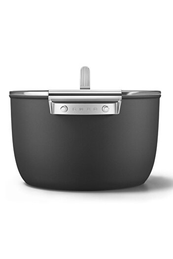 SMEG Cookware 50's Style Siyah Cam Kapaklı 26 Cm Tencere