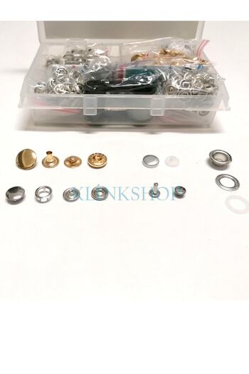 Klinkshop Hobby Set with Hammer Application Apparatus - Eyelet, Snap, Rivet, Button Capsule - 125 Pieces of Materials and Apparatuses