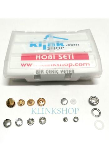 Klinkshop Hobby Set with Hammer Application Apparatus - Eyelet, Snap, Rivet, Button Capsule - 125 Pieces of Materials and Apparatuses