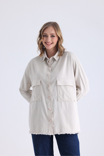 kabancım Women's Gabardine Oversize Shirt with Snap Closure
