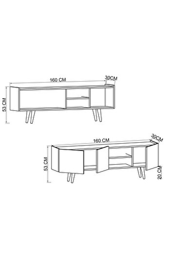VM VERTEX MOBİLYA Milano Ahşap Ayaklı Modern Tv Ünitesi 160 Cm Safir Meşe - Beyaz