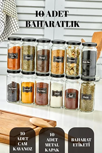 vipgross 10 Glass Spice Jars - Spice Set with Metal Lids - Spice Label is Gifted