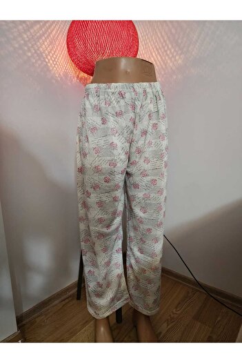 Lres Iki Iplik Şardonlu Kalın Kumaş Kurdele Bel Detaylı Baskılı Kadın Pijama Altı