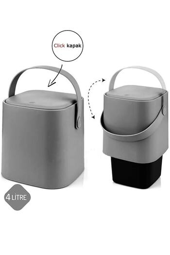 Carat Home 4 Lt Gray Countertop Kitchen Trash Can - with Click Lid, Handle and Inner Bucket