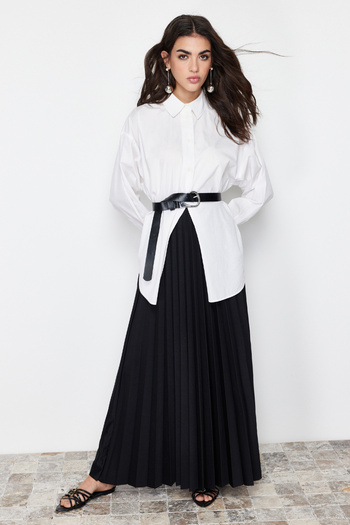 Trendyol Modest Πλεκτή πλισέ μαύρη μακριά φούστα - TCTSS24EE00005
