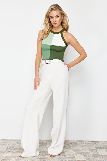 Trendyol Collection Μπλούζα Χακί Crop Color Block TWOSS22BZ0402