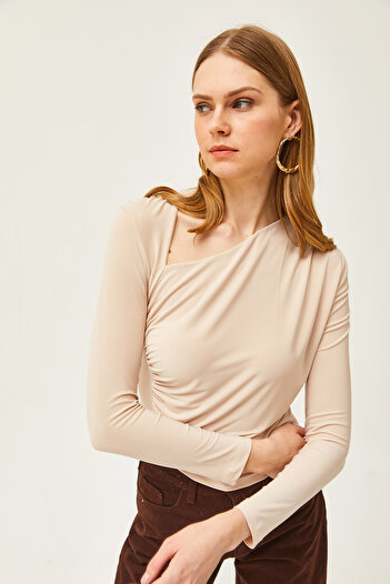 Olalook Women's Stone Single Shoulder Lycra Sandy Blouse BLZ-19002483