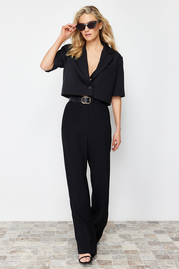 Trendyol Collection Black Crop Short Sleeve Woven Blazer Jacket TWOSS24BC00014