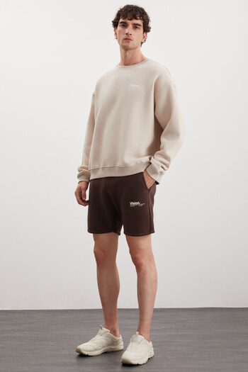 GRIMELANGE Mauris Men's Relaxed Bitter Brown Shorts with Print Detail