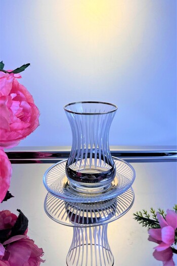 DECOSTYLE Pasabahce 12 Piece Silver Decorated Incebelli Tea Set