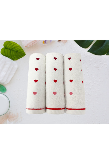 Lucy and Home 100% Cotton Heart Embroidered, Heart 3-Piece Towel Set 30x50cm