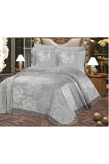 ZESA HOME French Laced Arya Bedspread 3 Piece Dowry---GREY