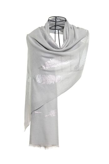 CASHMERE AND SİLK MAWLANA 85% Cashmere 15% Silk - Leafy Stone Detailed Shawl