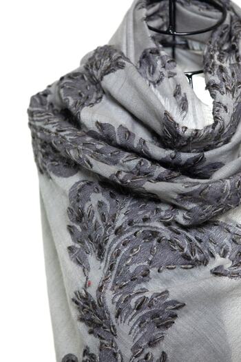 CASHMERE AND SİLK MAWLANA 100% Washed Wool Embroidered Shawl
