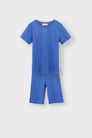 ZUZUNGA Basic Mavi T-Shirt Şort Çocuk Alt-Üst Takım 3-8 Yaş