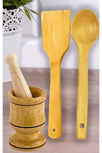 UNDERGROUND TRADE Set of 3 Wooden Pestle Mallet Wooden Spatula Wooden Spoon