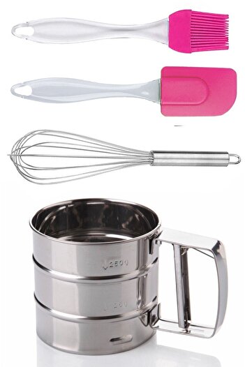 UNDERGROUND TRADE Flour Sieve Egg Brush Beater Cake Making Set 4 Pieces