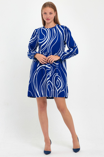 ZACHARIUZ Rochie mini albastră, cu mânecă lungă, cu decolteu, 0134