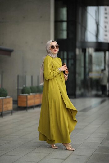 NS Moda Hijab Ayrobin Hera Dress Oil Green Model-508