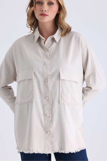 kabancım Women's Gabardine Oversize Shirt with Snap Closure