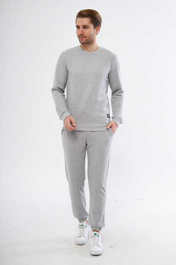 LİVE SPORT Ανδρικό σετ φόρμας με 3 κλωστές Diagonal Embroidery Logo με ελαστικό πόδι σε γκρι