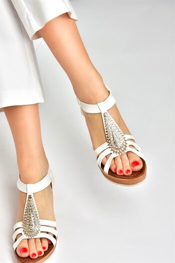 Fox Shoes White Stone Wedge Heeled Daily Women's Sandals M258316109
